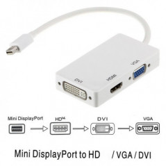 Hub 3 em 1 thunderbolt mini porta DP macho para HD DVI VGA